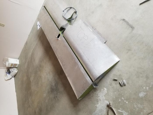 Drilled/Clecoed hinge brackets in place on stabilizer