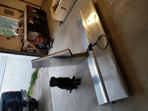 Jethro, sitting next to completed tail section