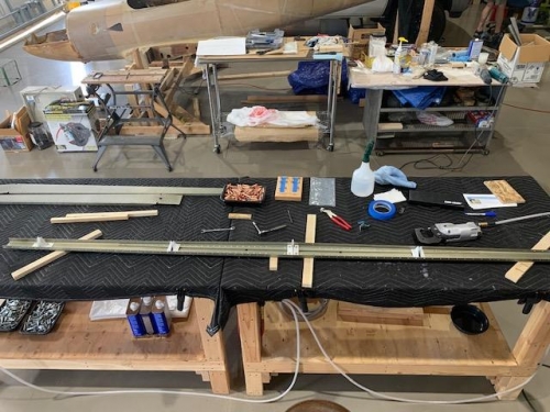 Rear spar completed except to torque bearing block bolts.