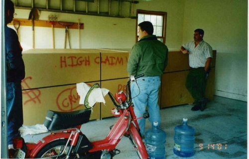Fuselage crate unloaded into the garage