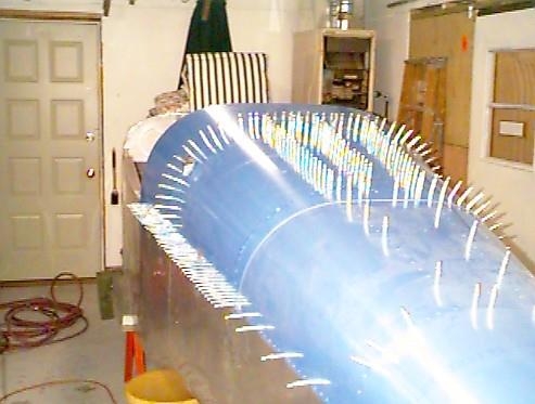 Forward turtledeck skin clecoed in place.