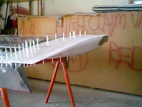 Side view of the right wing tip clecoed in place