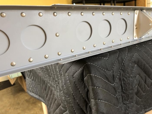 Rear rudder spar riveted to rest of VS assembly