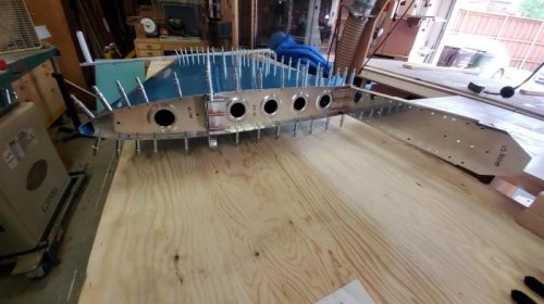 Horizontal stabilizer clecoed together
