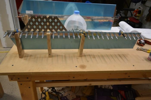 Trim tab ribs glued in place and added jig to help hold together (22-218)