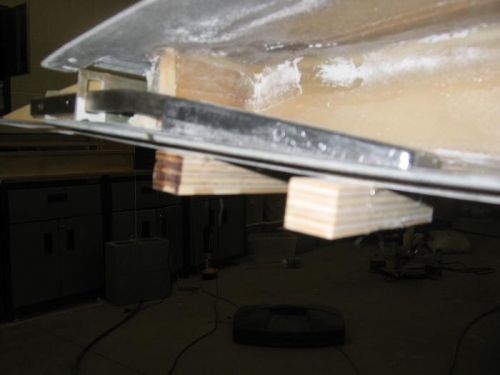 Blocks glued to bottom wing skin to position the weight flush
