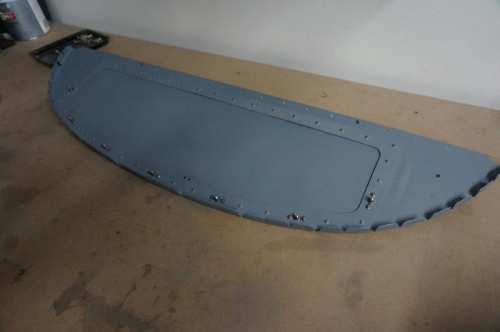 Aft side of upper baggage bulkhead with doubler riveted in place