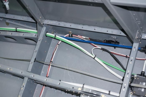 LH wing wire bundle secured with string ties