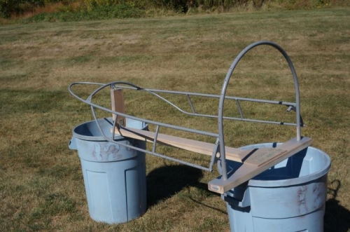 Painted canopy frame drying in the sun