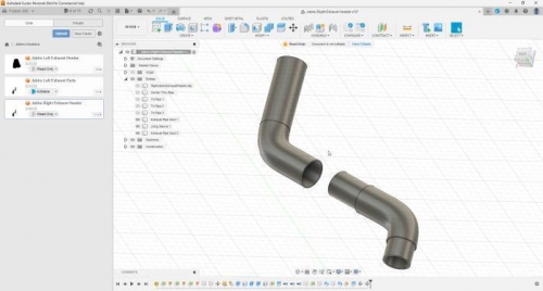 The adjustable two-piece slip-jointed exhust pipe sections 3D modelled.