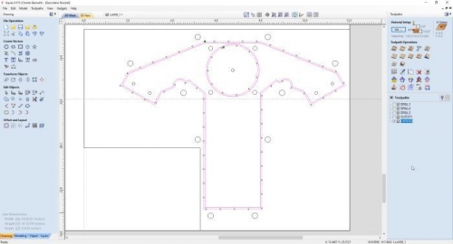 Final gascolator mounting bracket CNC CAD design with toolpaths overlayed.