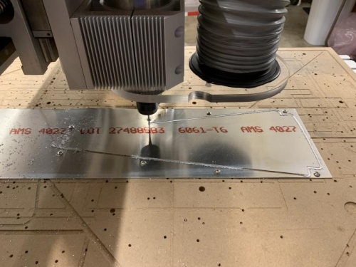 CNC cutting the SNB-T01-05L/R tail cone fairing plate.