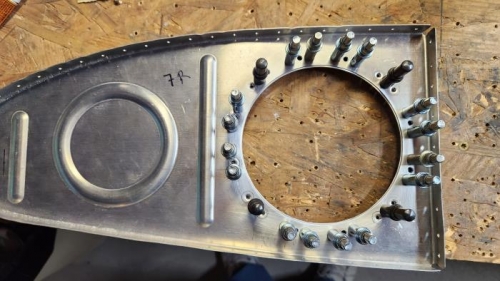 The backing ring cleco'd, ready to start riveting platenuts