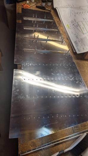 Started back riveting the Right skin stiffeners