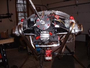 Front of engine looking at oil cooler