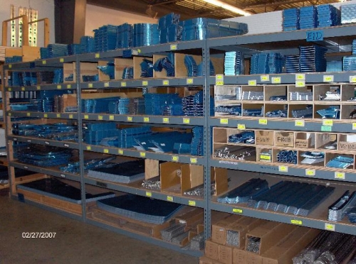 Parts Inventory, parts are blue due to thin, colored plastic used to protect the parts from scratches