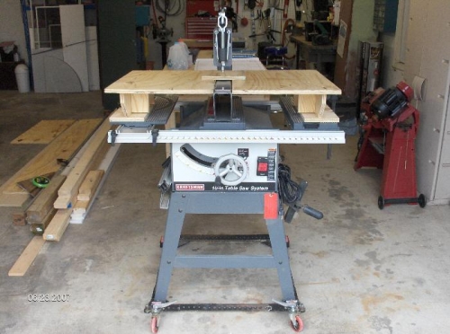 Front view of the table saw/dimpler table.