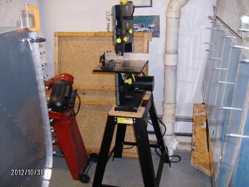 Vertical band saw on stand.