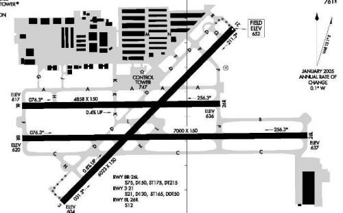 Airport map of CNO. I'm six hangar rows due north of the tower.