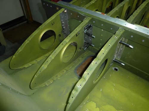 Looking from the fuel tank bay to the wing root