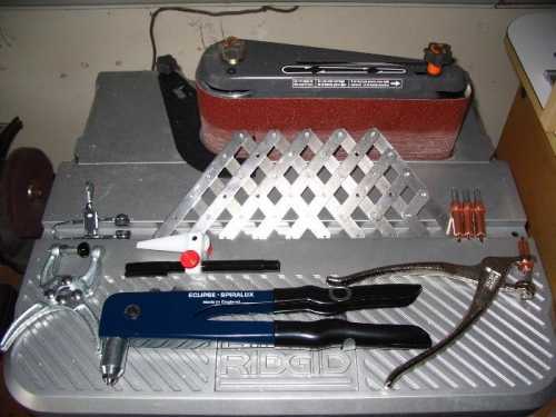 Hand riveter, cleco pliers & assorted tools