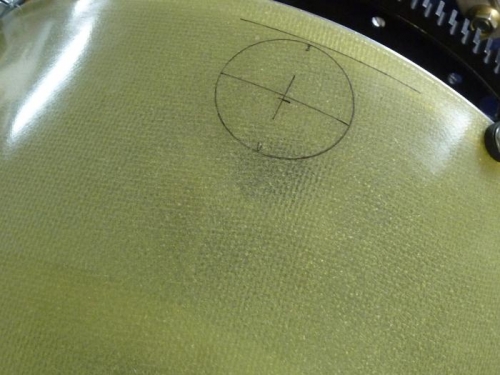 Close-up of mark over prop hub hole