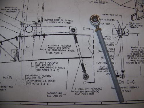 Flap Rod End Drawing and partially assembled push rod