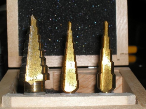 Step drills, from ebay, tool place in Hornsby