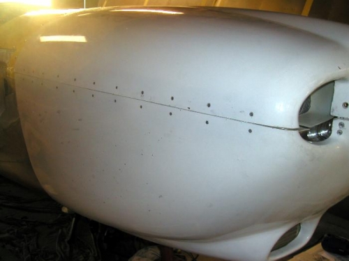 Right side view, the cowl has been counter sunk and the hinge riveted in place
