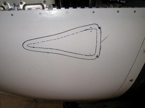 Duct outline marked on cowl
