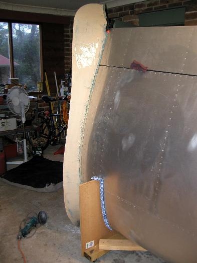 A layer of light weight filler has been applied to the fairing