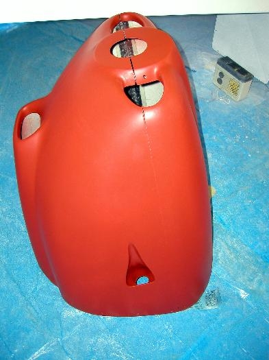 Side view of cowling with one coat of etch primer