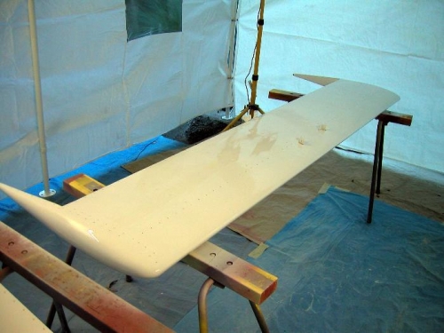 Bottom of horizontal stab with topcoat applied
