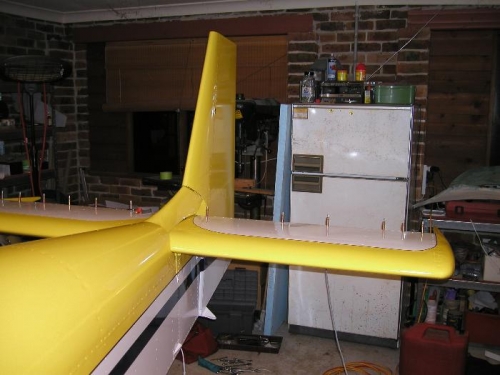 Looking rear at the wing saddle and stabiliser