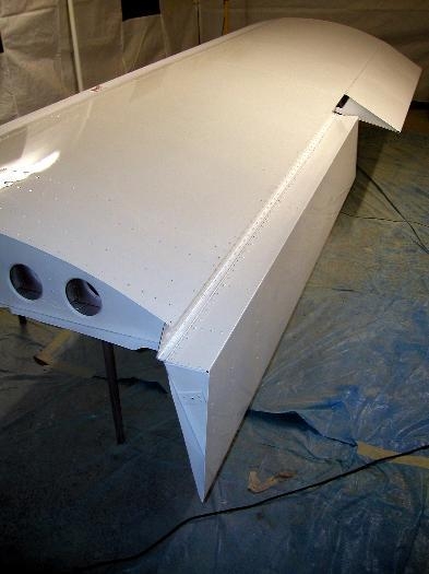 Rear top section of right wing with top coat applied