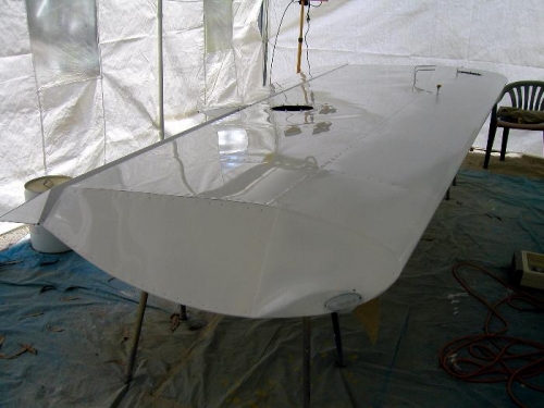 Outboard view, rear section with final coat of white