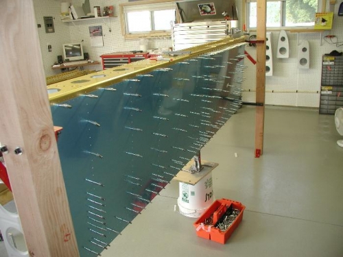 top side of left wing with skins clecoed