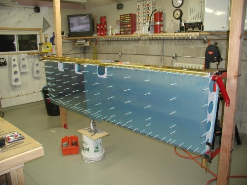 Bottom skins are clecoed to the left wing. Lots of clecos