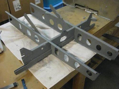 Inboard seat rib assemblies riveted to the rear spar attach bulkhead...whew...that took way too long!