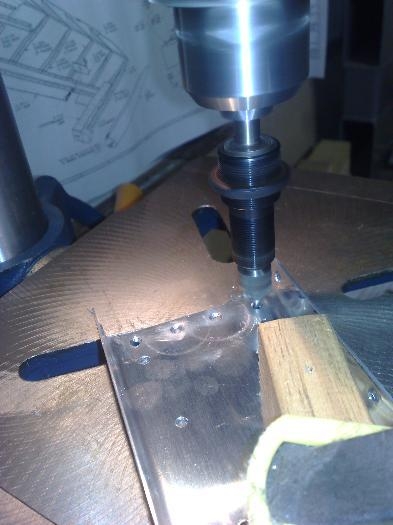 Countersinking E702 spar on drill press as flange prevents the use of the countersink cage