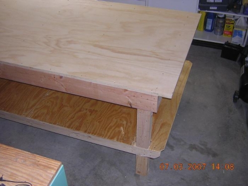 End of bench, showing shelf and doubler