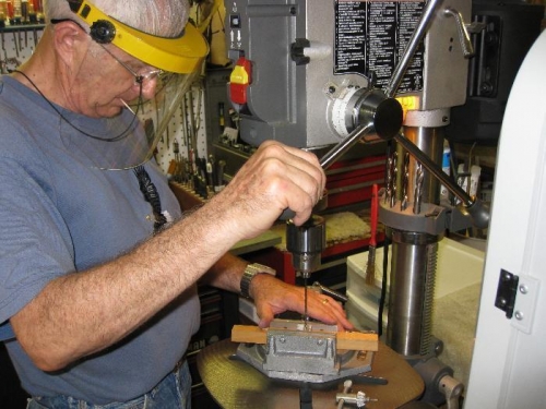 Drilling the spacers with drill press.