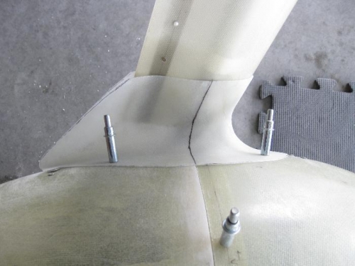 Looking down on the left leg-to-wheel pant intersection fairing.