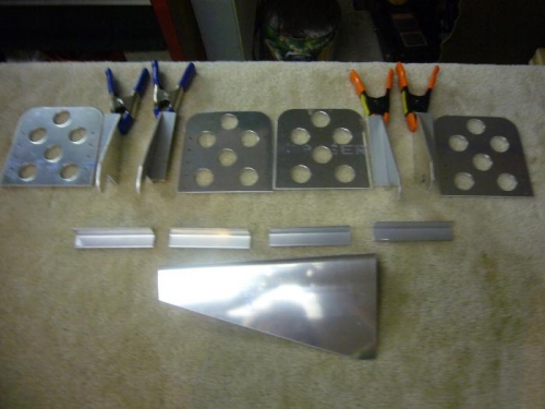Rudder/brake parts ready to be assembled.