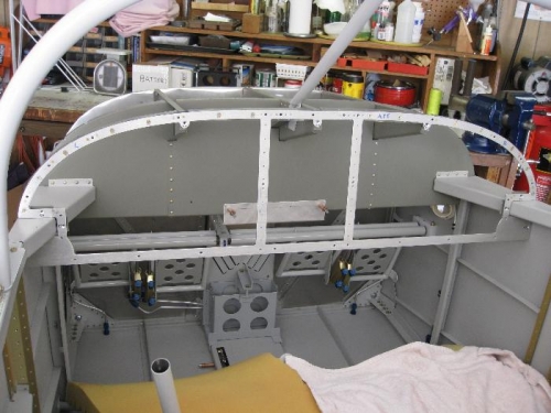 The frame sitting in fuselage for measurement between left and right fuselage skins.