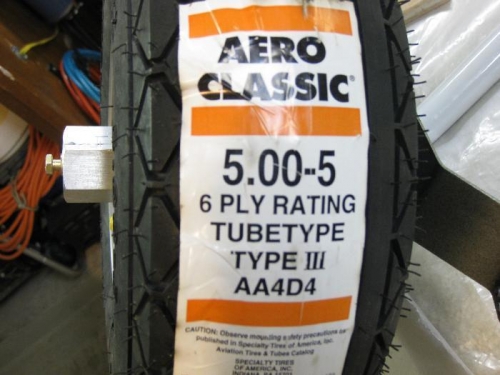 Closeup of the tire for reference of brand and size.