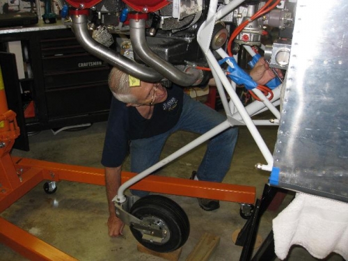 Installing the nose gear.