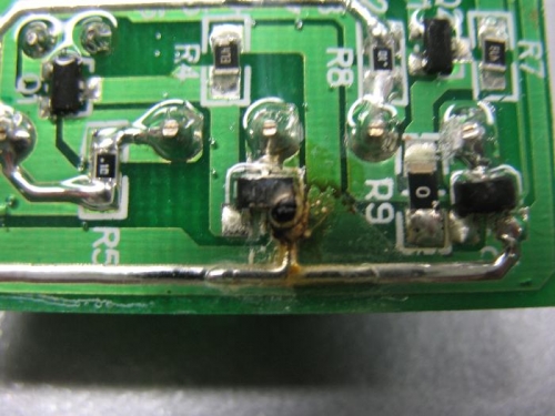This is the area of the dimmer circuit board that fried, new one on the way.
