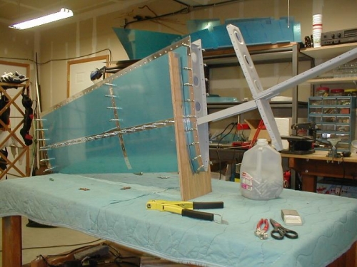 Left HS skin on, ready for rivets.