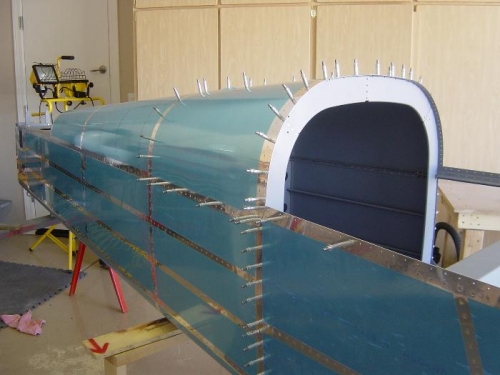 Tailcone top skin match drilled to the F1006 bulkhead